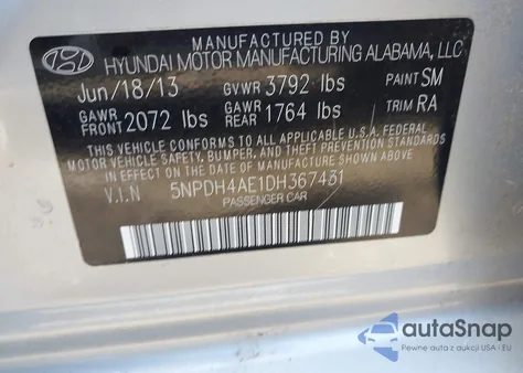 2013 Hyundai Elantra Gls из США, поврежденный, VIN 5NPDH4AE1DH367431
